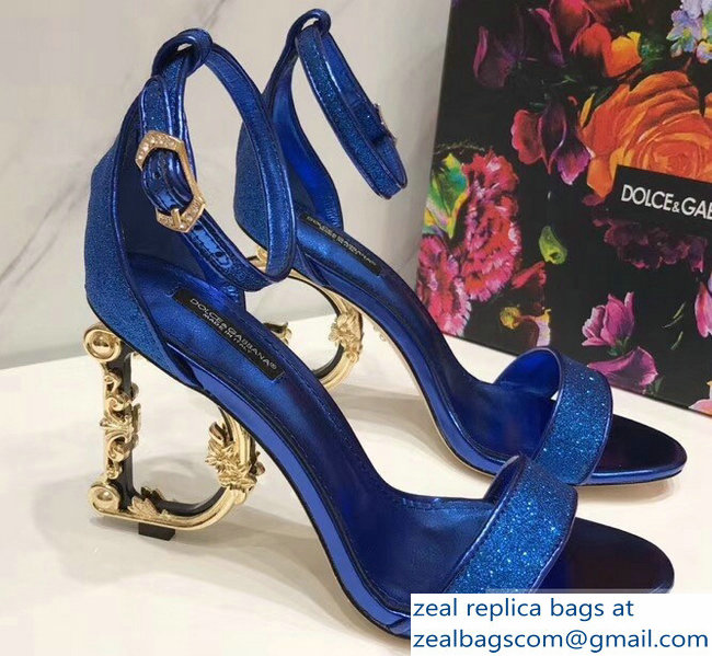 Dolce & Gabbana Baroque DG Heel 10.5cm Sandals Glitter Blue 2019 - Click Image to Close